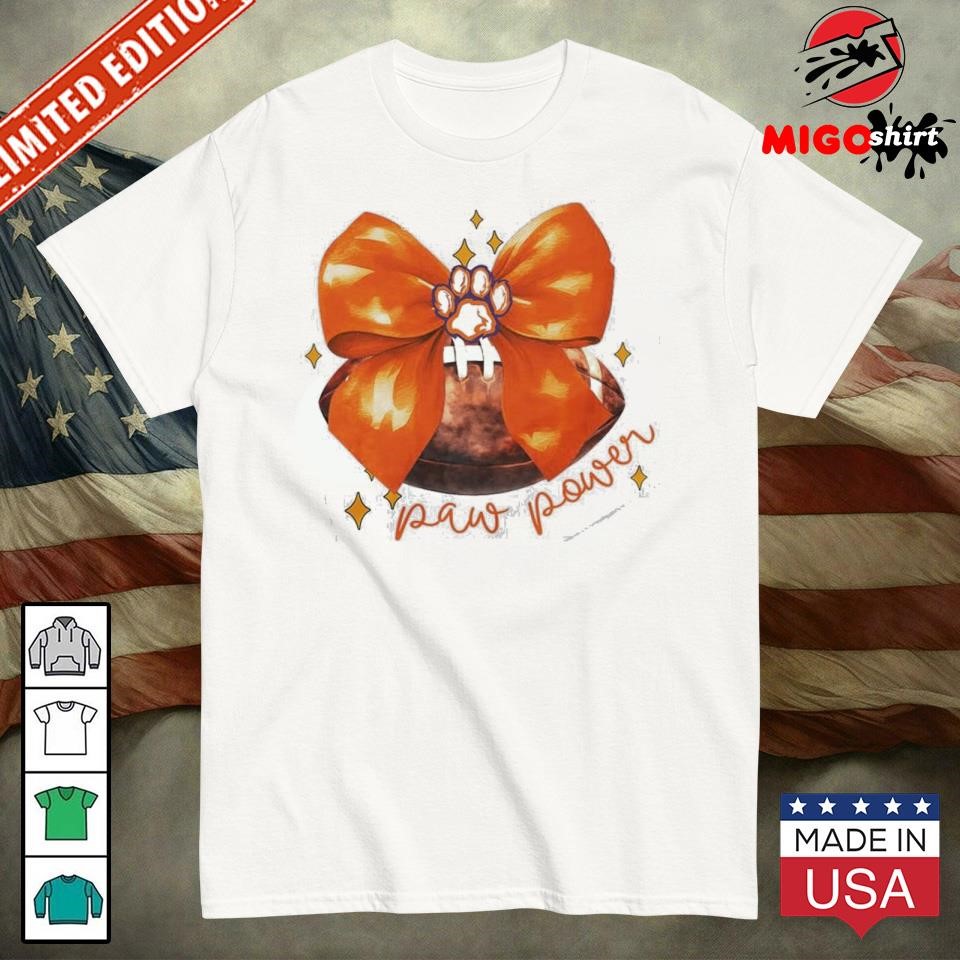 Official Clemson Tigers Football Paw Power For Bow Girl T-Shirt