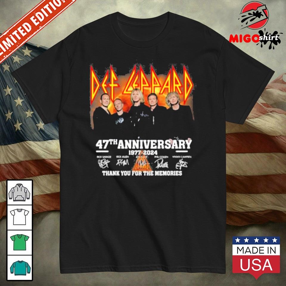 Official Def Leppard 47th Anniversary 1977-2024 Signature Thank You For The Memories T-Shirt