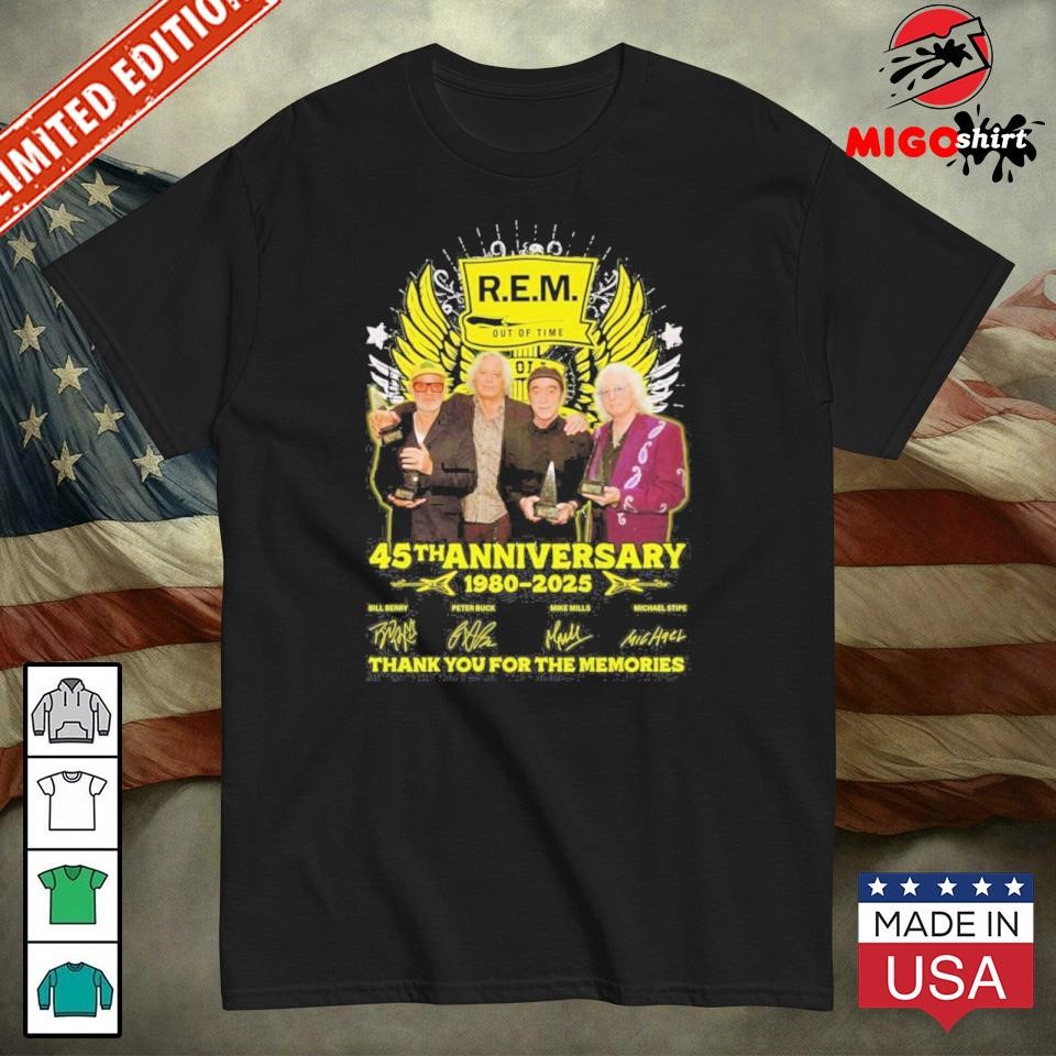 Official R.E.M. Out Of Time 45th Anniversary 1980-2025 Signatures Thank You For The Memories Shirt