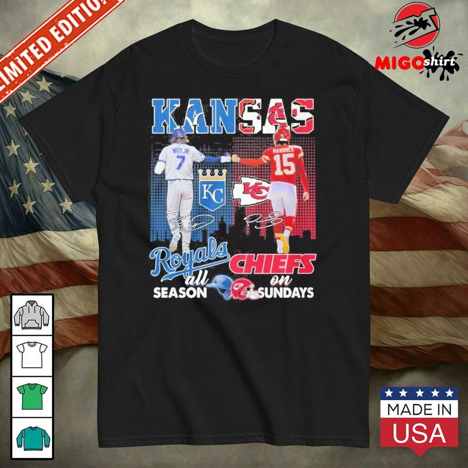 Kansas City Royals On Days All Season Kansas City Chiefs On Sundays T-Shirt