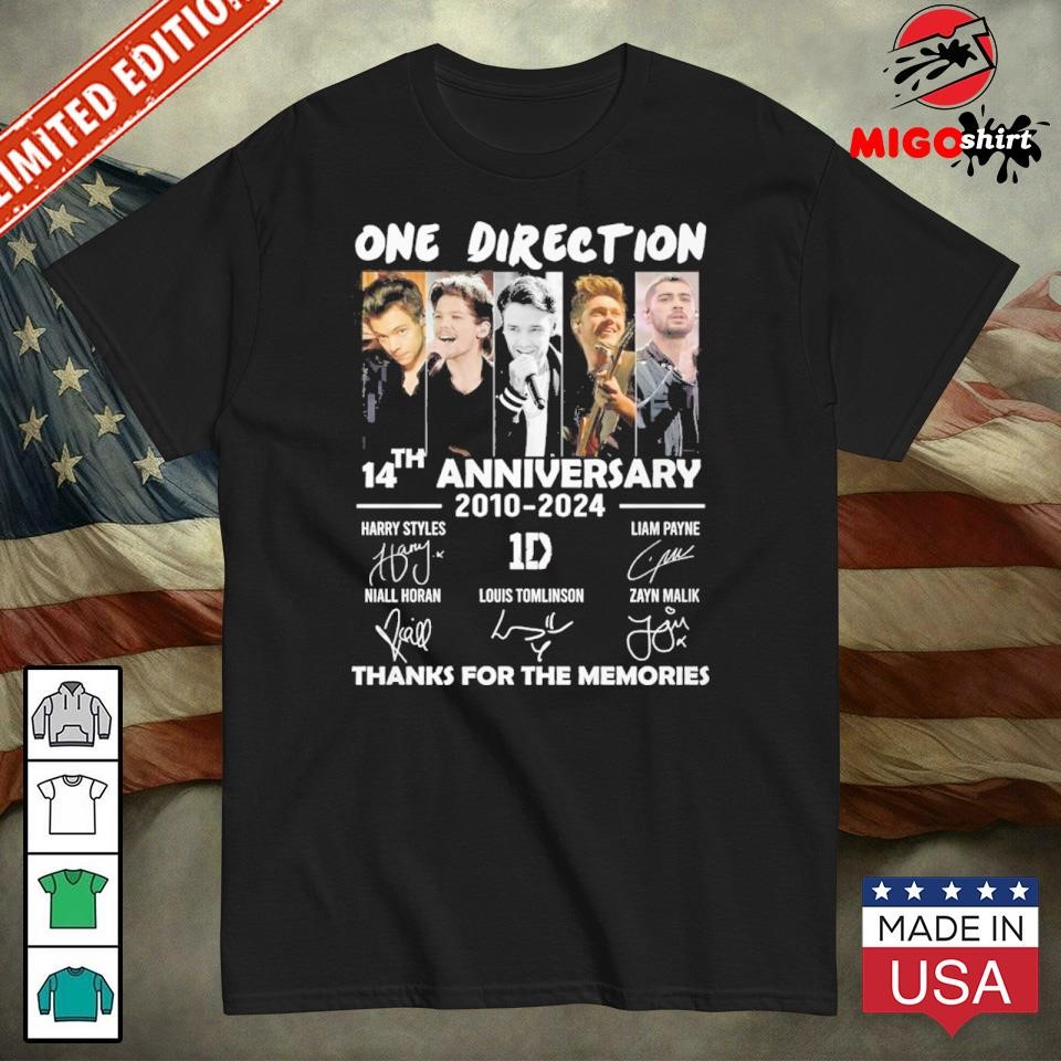 One Direction 14th Anniversary 2010-2024 Thank You For The Memories T-Shirt