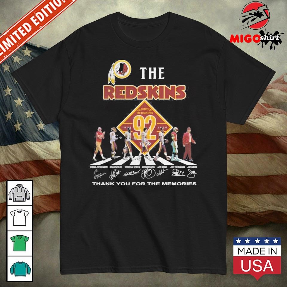 The Redskins Washington Redskins 92 Years 1932-2024 Thank You For The Memories T-Shirt