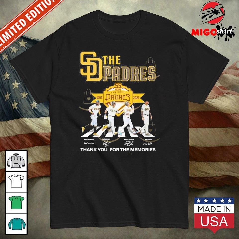 The San Diego Padres 55 Years 1969-2024 Signature Thank You For The Memories Unisex T-Shirt